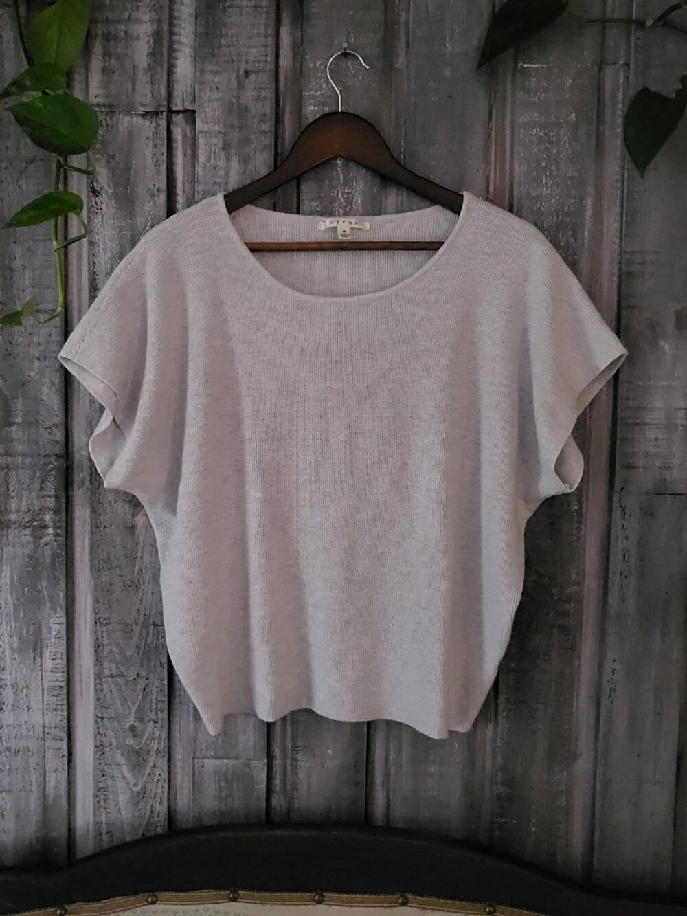Cyrus Women's Dolman Short Sleeve Ribbed Knit Sweater Top Oatmeal Grey Size M